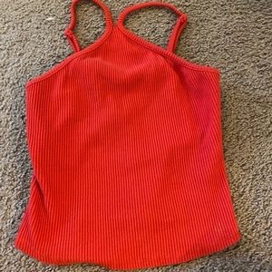 Red halter cropped top